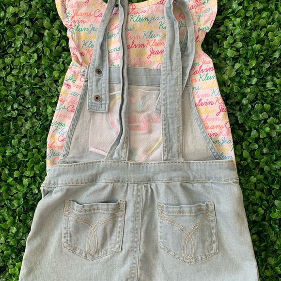 Calvin Klein Jeans Little Girl's 2 Piece Overall Jumper Dress with Shirt - Picture 3 of 5